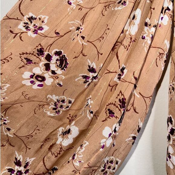 Ulla Johnson Arnoux Blouse in Cafe Peach/Tan Silk Blend Size 4 Ballon Sleeves - Picture 10 of 11